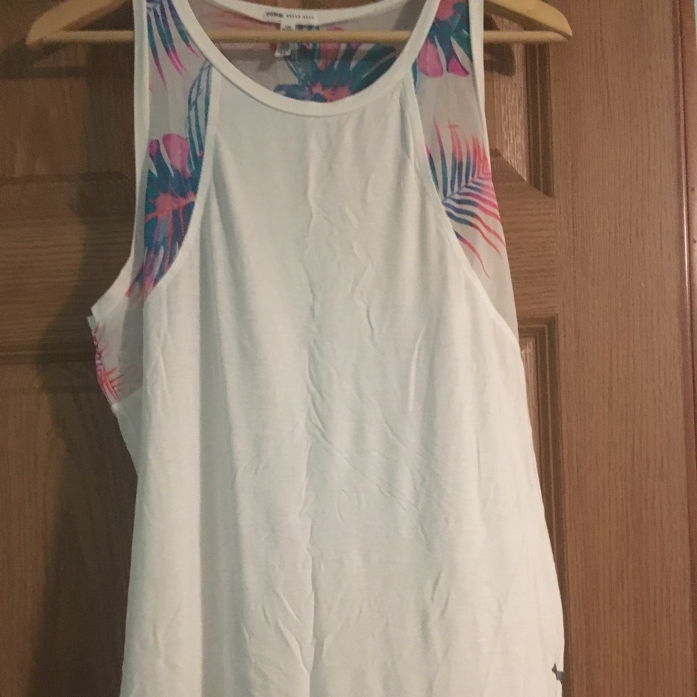 PINK muscle tank with palm tree design mesh